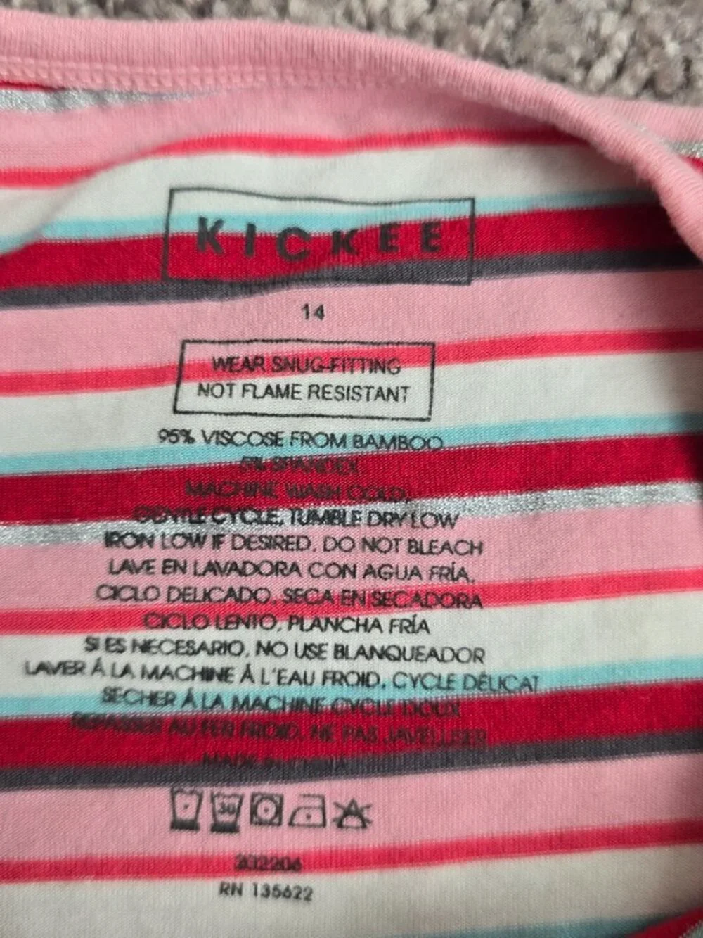 KicKee Pants Pajama Set Girls Long Sleeve Kimono Hopscotch Stripe Bamboo 14 Red